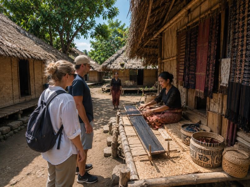 Cruise passengers walking through traditional Sade Village in Lombok