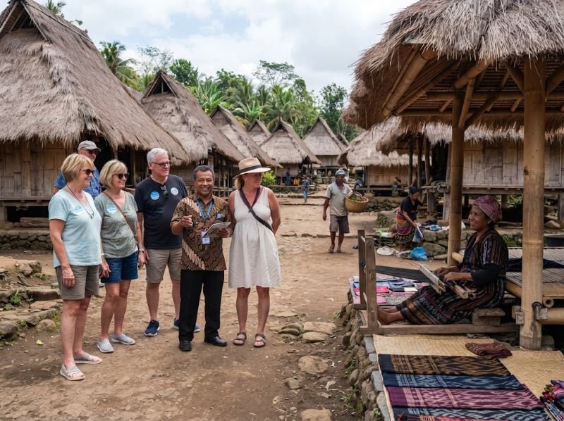 cruise passengers visiting a Sasak traditional village in Lombok