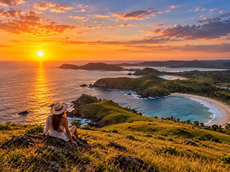 Merese Hill sunset view over the sea and rolling grassland