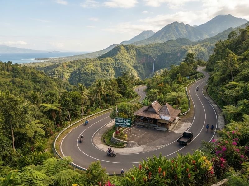 Mountain road toward the northern Lombok waterfall region