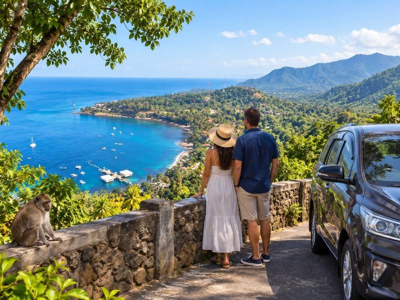 Pusuk scenic stop with coastal view on a Lombok shore excursion