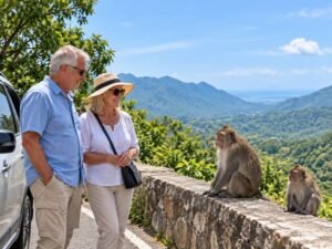 Senior cruise guests enjoying a comfortable stop at Pusuk viewpoint
