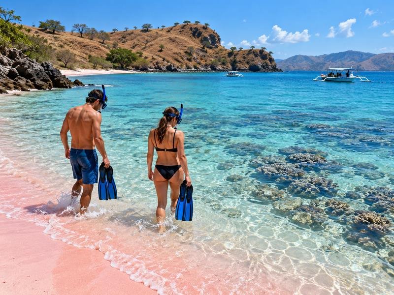 Snorkeling Pink Beach Lombok from shore