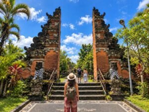 Traveler entering Lingsar Temple Lombok
