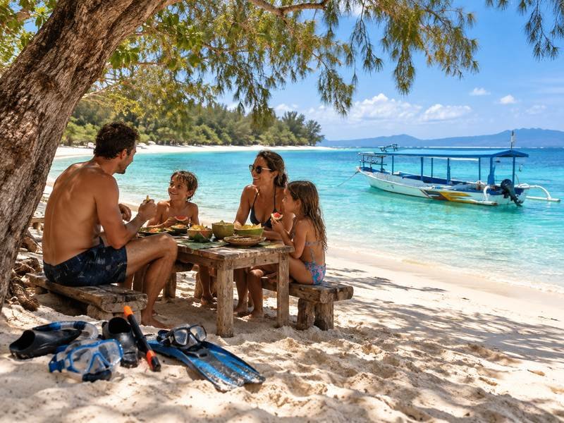 family beach break during Kuta Lombok snorkeling tour