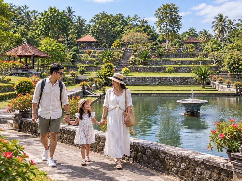 family walking at Narmada Park Lombok