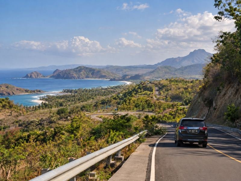 road journey from Senggigi toward Pink Beach in East Lombok