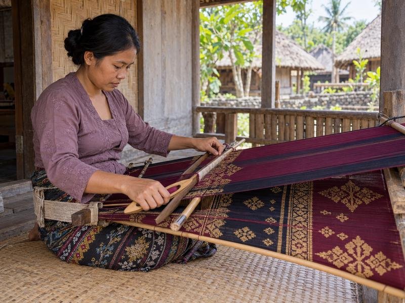 Traditional songket weaving at Sukarara village in Central Lombok